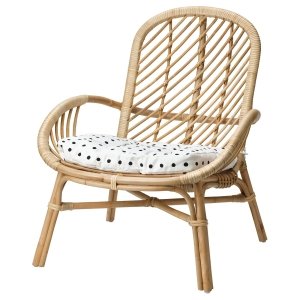 Risane Rattan Cushion Chair, Armchair with cushion, rattan white/black