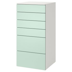 Leafdraw, Chest of 6 drawers, white/light green, 60x57x123 cm